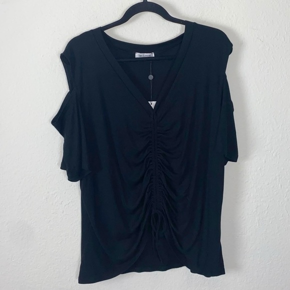 Revolve LNA Brighton Top in Black Size 3X Plus Cold Shoulder V Neck Ruched - Picture 7 of 13